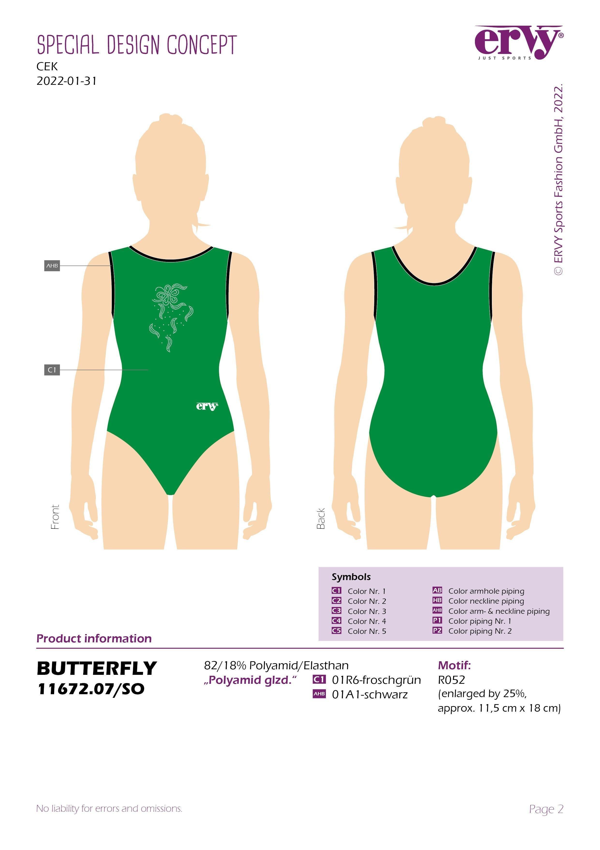 ERVY Turnpakje Butterfly Froschgrün - CEK Gymnastics