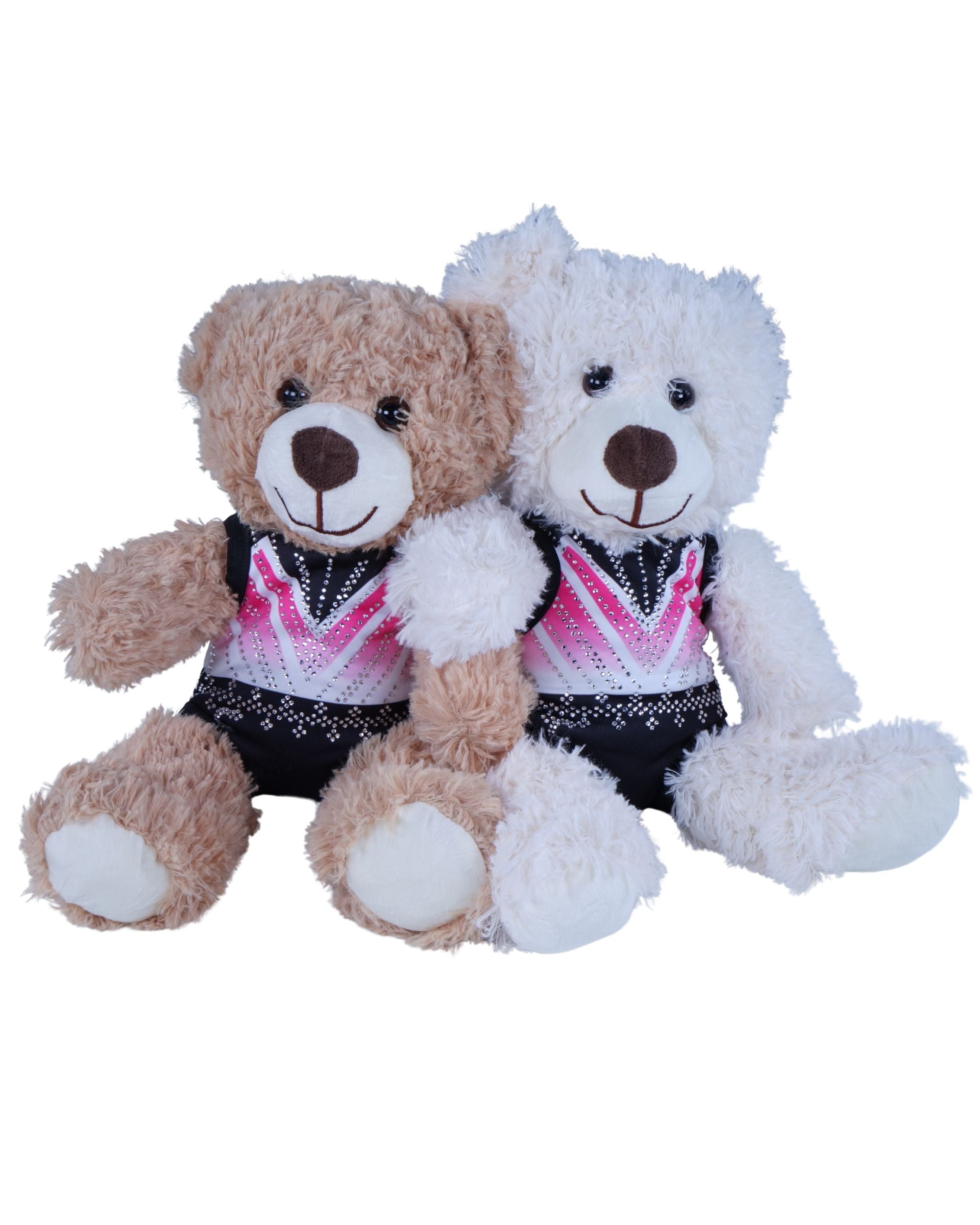 Mascotte knuffelbeer met turnpakje met veel stras