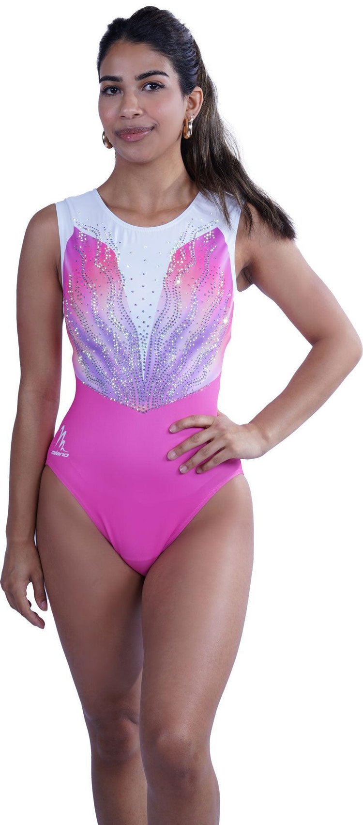 LiiYii Turnpakje Mouwloos Dames Mesh Jumpsuit Kunstschaatsen Dansshows Ballet, Felroze, XL