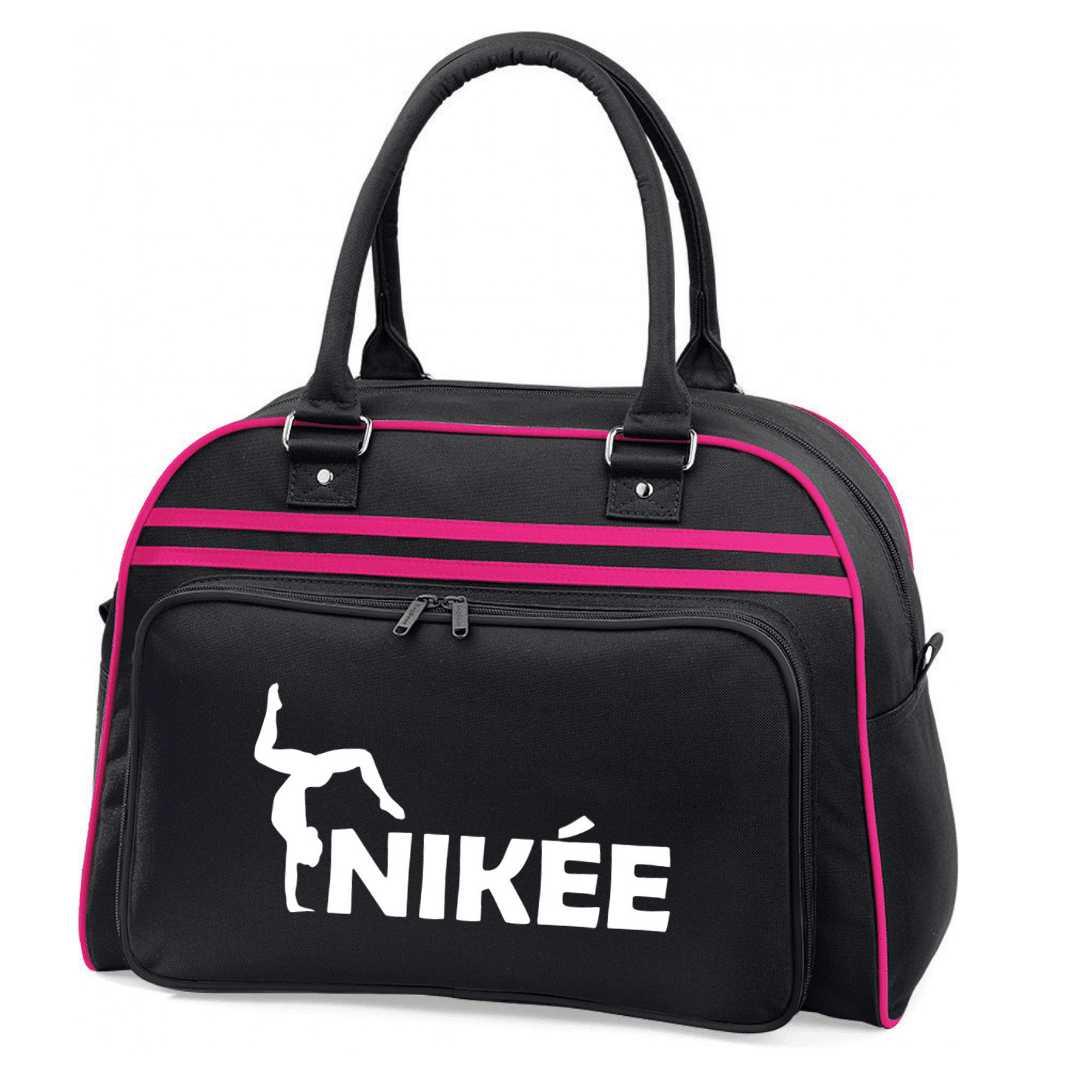 Retro bowling tas zwart/roze met naam