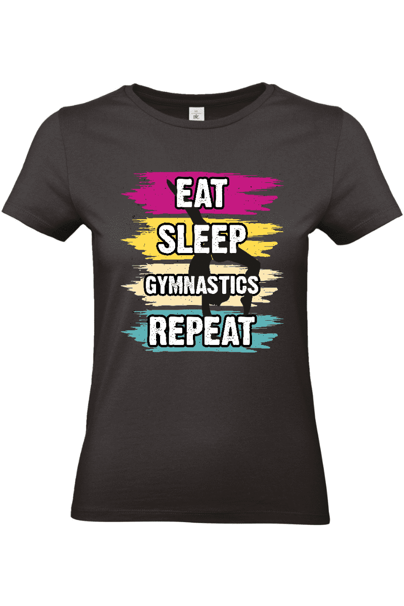 Zwart T-shirt Eat Sleep Gymnastics silhoutte - CEK Gymnastics